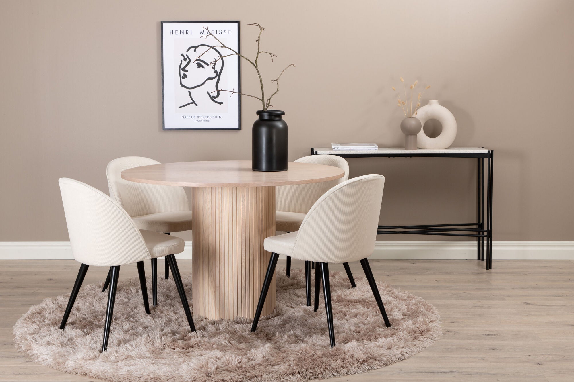 Bianca Ronde Eettafel en 4 Velvet Stoelen Set