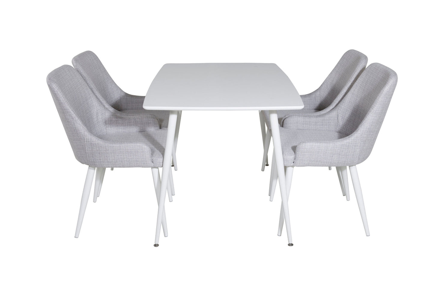 Polar Eettafel 120 cm - Wit + Plaza Eetkamerstoelen - Witte Poten - Lichtgrijs Stof (4 stuks)  Productomschrijving: