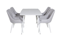 Polar Eettafel 120 cm - Wit + Plaza Eetkamerstoelen - Witte Poten - Lichtgrijs Stof (4 stuks)  Productomschrijving: