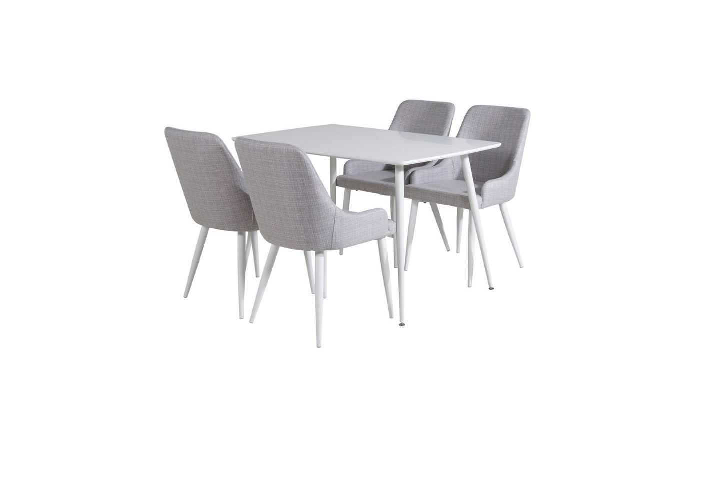 Polar Eettafel 120 cm - Wit + Plaza Eetkamerstoelen - Witte Poten - Lichtgrijs Stof (4 stuks)  Productomschrijving: