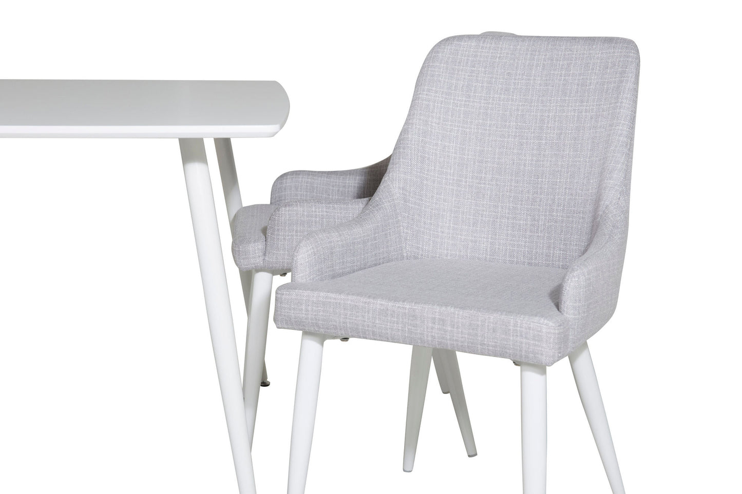 Polar Eettafel 120 cm - Wit + Plaza Eetkamerstoelen - Witte Poten - Lichtgrijs Stof (4 stuks)  Productomschrijving: