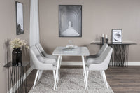 Polar Eettafel 120 cm - Wit + Plaza Eetkamerstoelen - Witte Poten - Lichtgrijs Stof (4 stuks)  Productomschrijving: