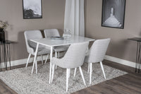 Polar Eettafel 120 cm - Wit + Plaza Eetkamerstoelen - Witte Poten - Lichtgrijs Stof (4 stuks)  Productomschrijving: