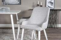 Polar Eettafel 120 cm - Wit + Plaza Eetkamerstoelen - Witte Poten - Lichtgrijs Stof (4 stuks)  Productomschrijving: