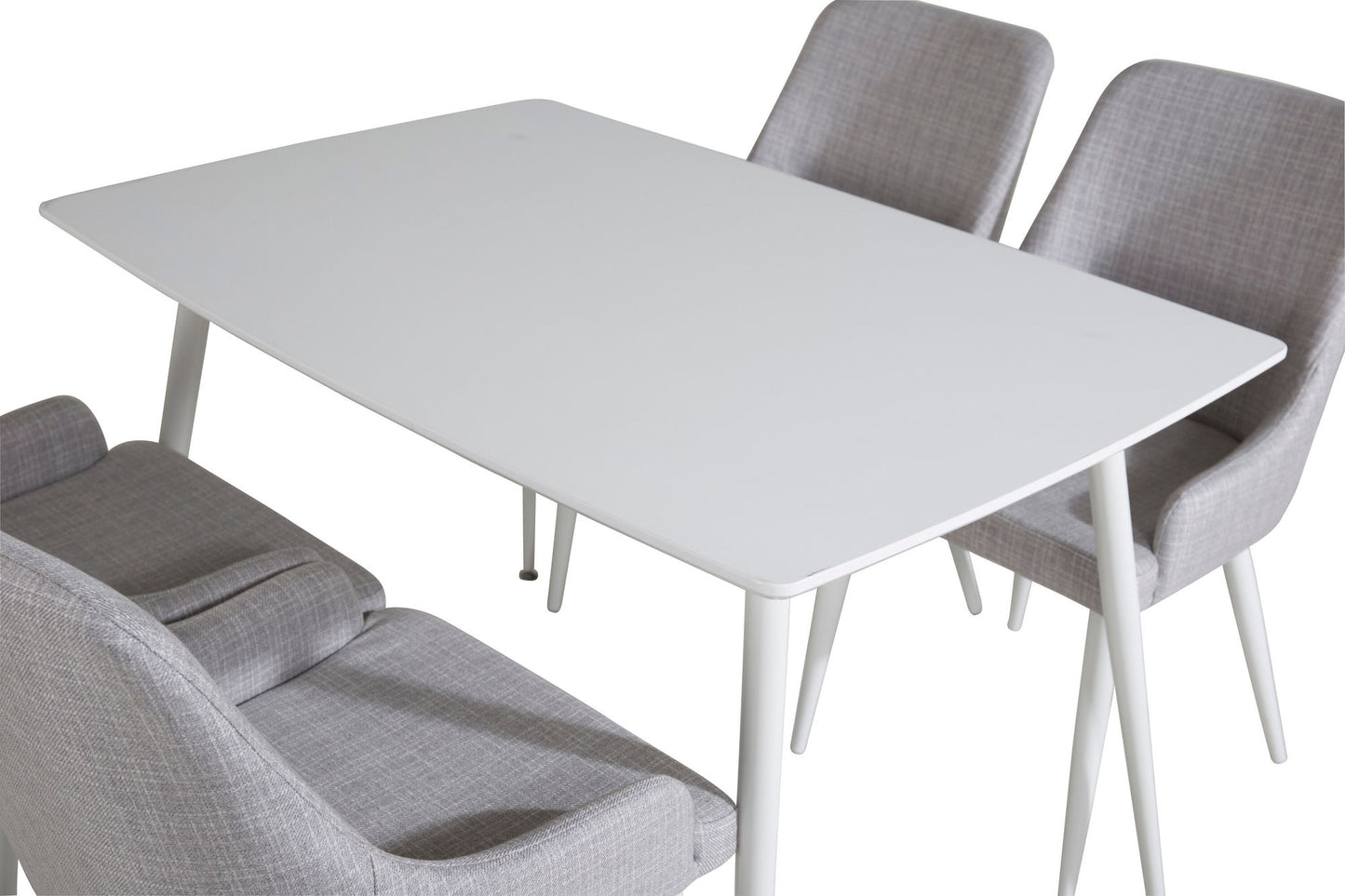 Polar Eettafel 120 cm - Wit + Plaza Eetkamerstoelen - Witte Poten - Lichtgrijs Stof (4 stuks)  Productomschrijving: