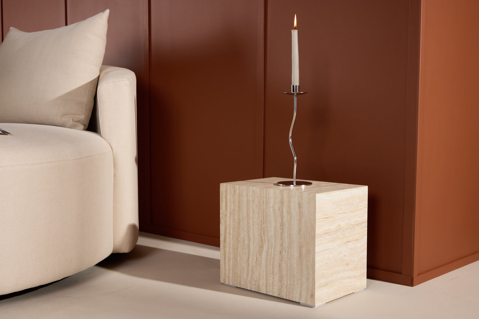 York Bijzettafel – Beige Travertijn Look – 25×25×30 cm