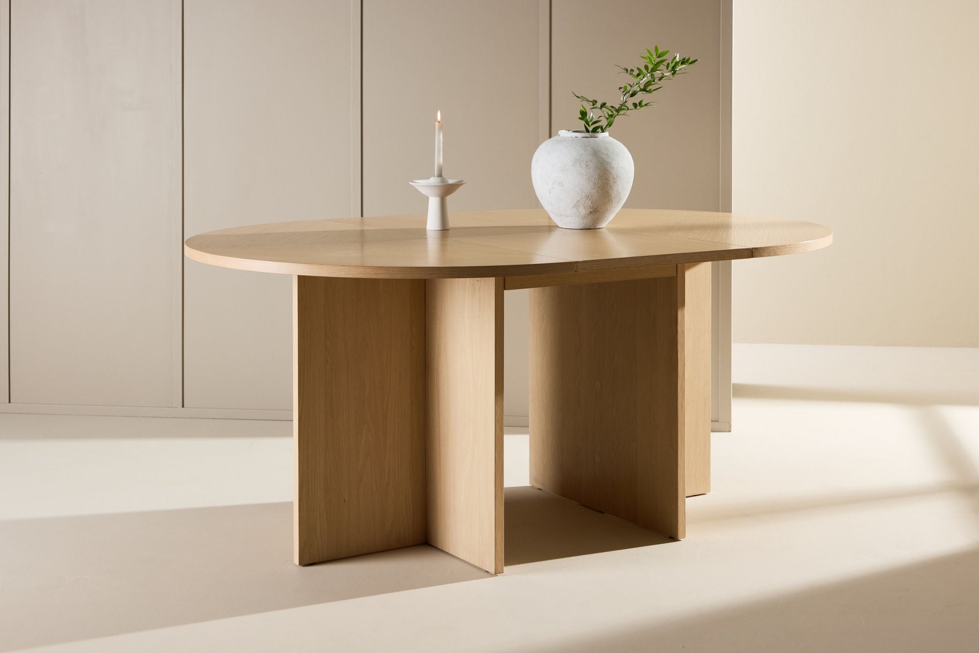 Strada Uitschuifbare Ronde Eettafel – Whitewashed Fineer – Ø120–170 cm