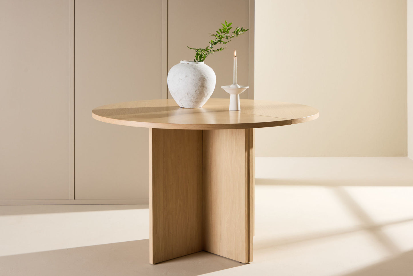 Strada Uitschuifbare Ronde Eettafel – Whitewashed Fineer – Ø120–170 cm