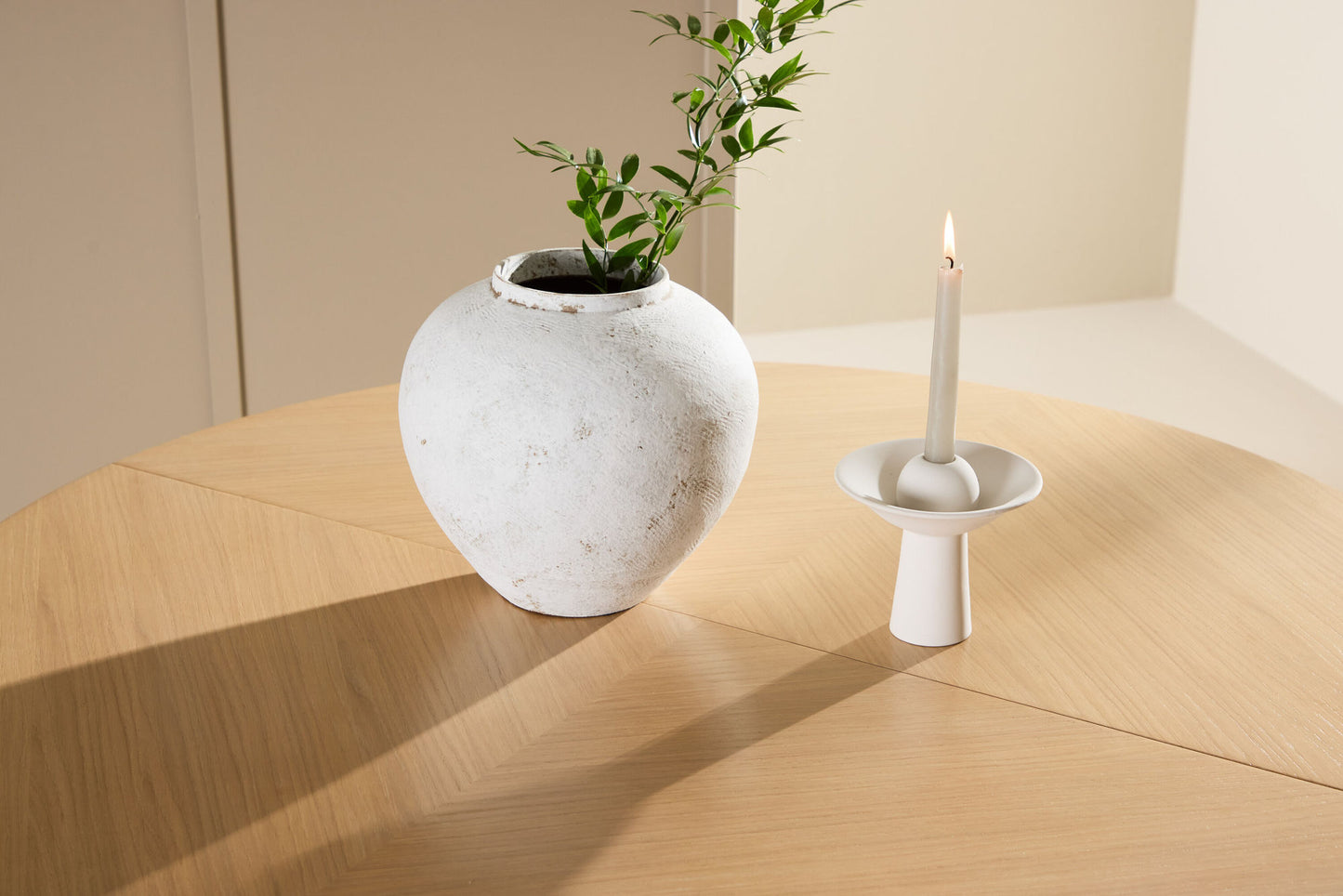 Strada Uitschuifbare Ronde Eettafel – Whitewashed Fineer – Ø120–170 cm