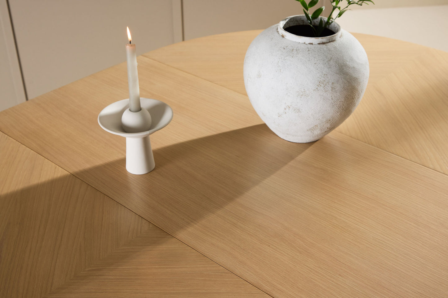 Strada Uitschuifbare Ronde Eettafel – Whitewashed Fineer – Ø120–170 cm