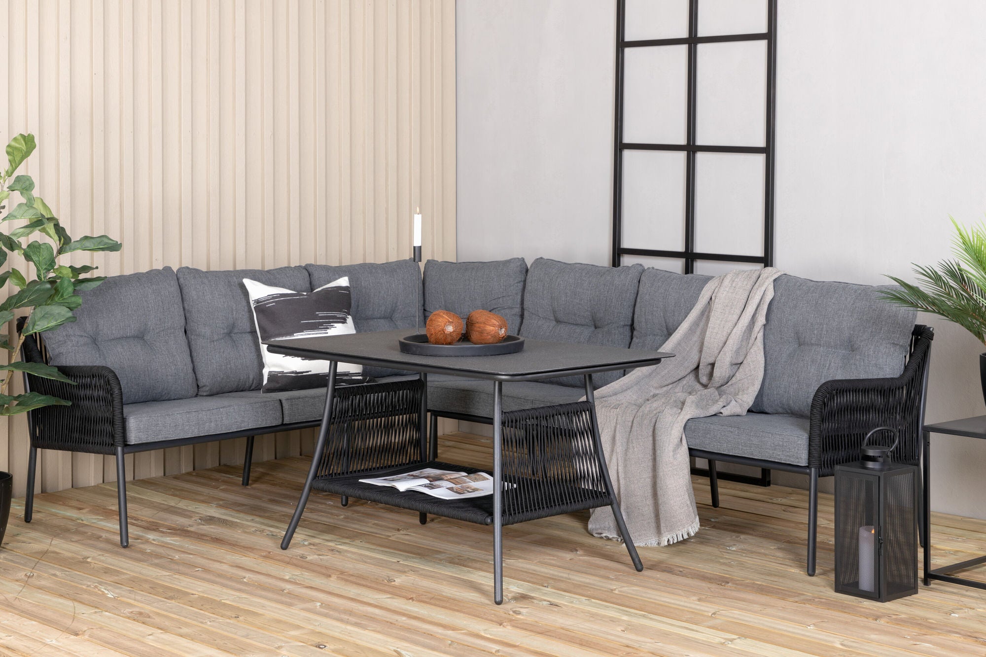 Berlin Loungeset – 6-persoons, Zwart Staal & Gevlochten Touw