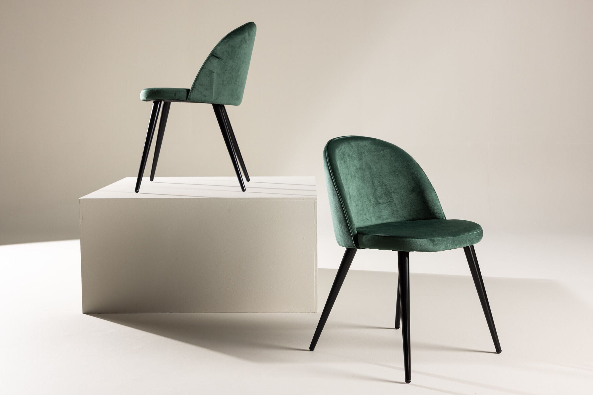 Velvet Eetkamerstoel 2-pack - Zwart / Mosgroen Velvet